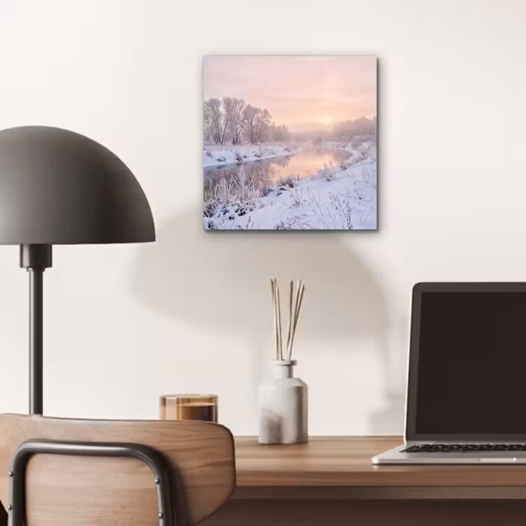 Rivier - Winter - Landschap - Sneeuw - Zonsopgang aluminium wit klein -sfeer5