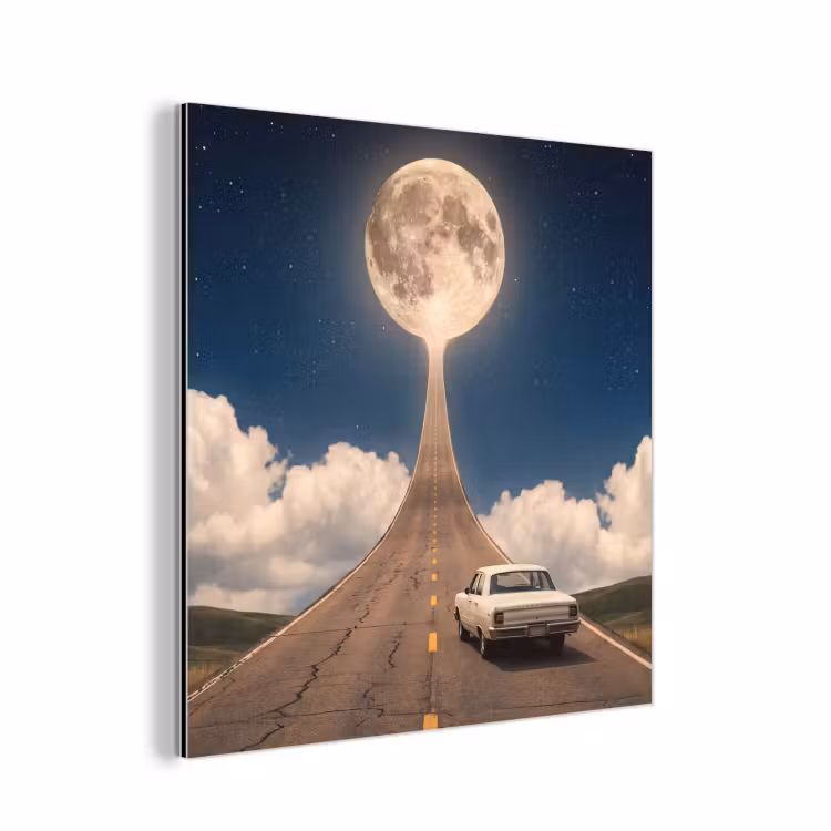 aluminium wall art - Road - Moon - Night - Weg - Maan - Nacht aluminium wit klein