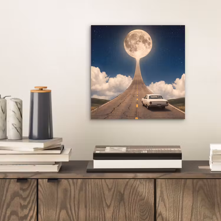 aluminium wall art - Road - Moon - Night - Weg - Maan - Nacht aluminium wit klein