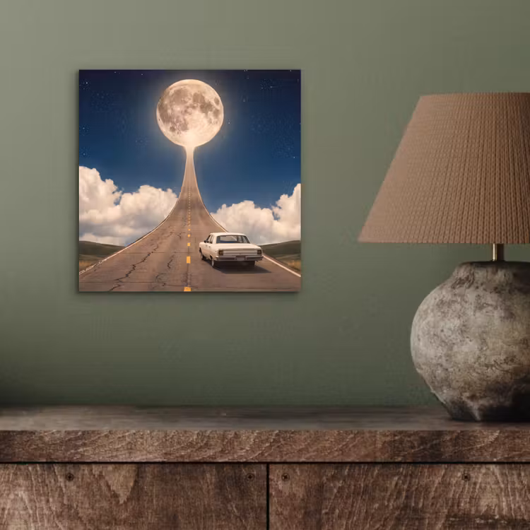 aluminium wall art - Road - Moon - Night - Weg - Maan - Nacht aluminium wit klein