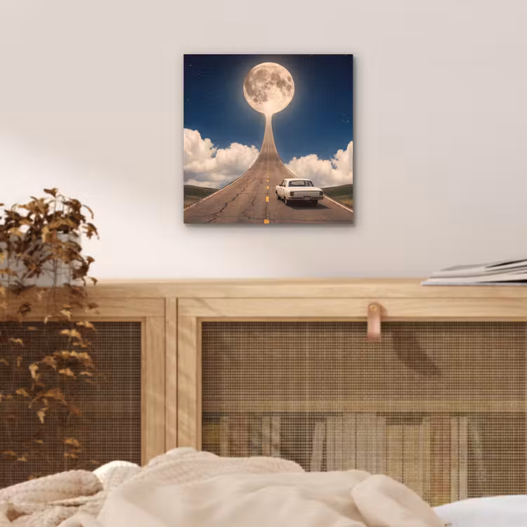 aluminium wall art - Road - Moon - Night - Weg - Maan - Nacht aluminium wit klein