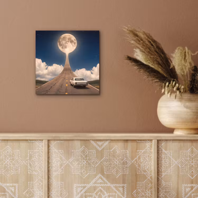 aluminium wall art - Road - Moon - Night - Weg - Maan - Nacht aluminium wit klein