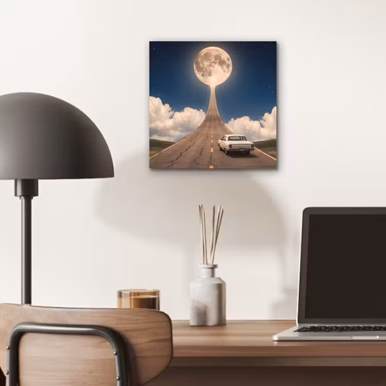 aluminium wall art - Road - Moon - Night - Weg - Maan - Nacht aluminium wit klein