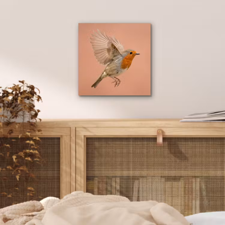Roodborst - Natuur - Roze aluminium wit klein -sfeer3