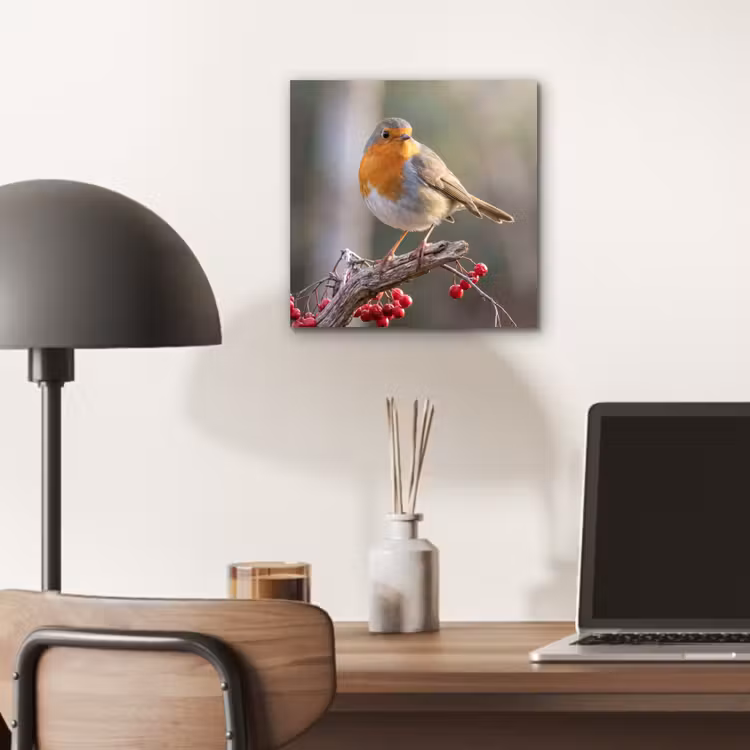 Roodborst - Tak - Bessen - Natuur aluminium wit klein -sfeer5