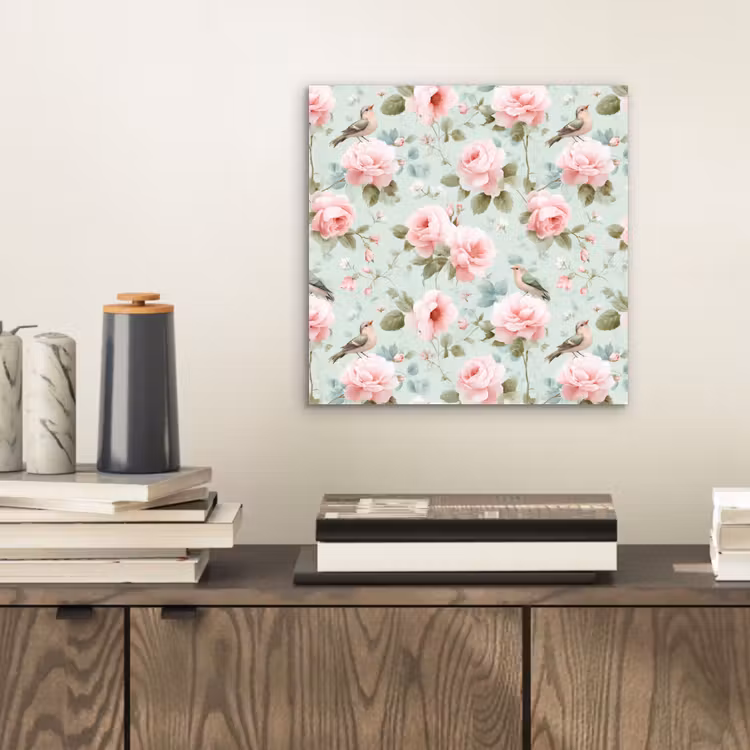 Rozen - Vogels - Pastel - Kleurrijk aluminium wit klein 46 -sfeer1