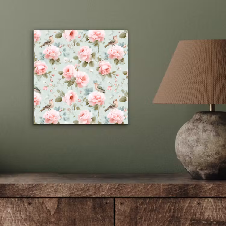 Rozen - Vogels - Pastel - Kleurrijk aluminium wit klein 46 -sfeer2