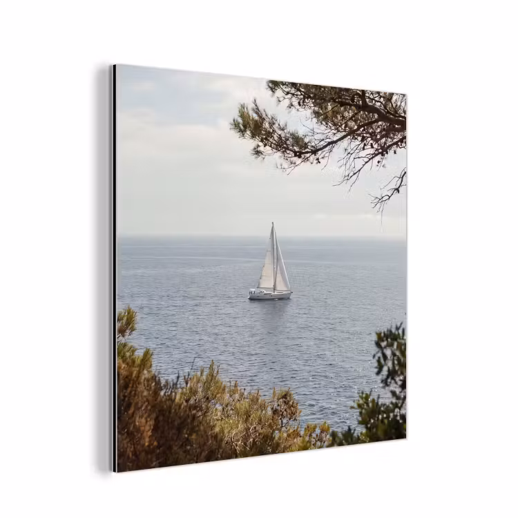 aluminium wall art - Sailboat - trees - water - Zeilboot - bomen - water aluminium wit klein