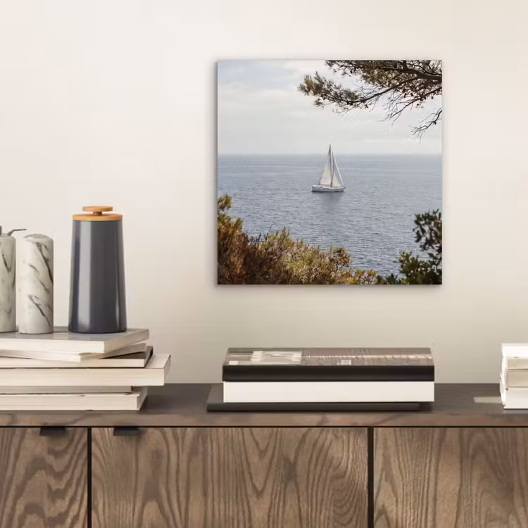 aluminium wall art - Sailboat - trees - water - Zeilboot - bomen - water aluminium wit klein