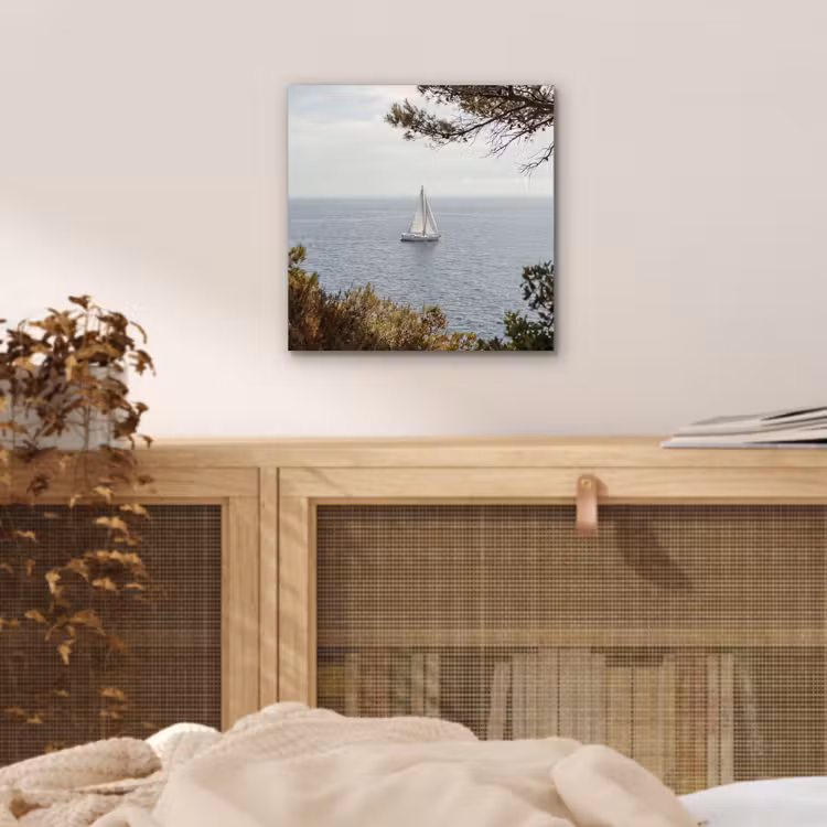 aluminium wall art - Sailboat - trees - water - Zeilboot - bomen - water aluminium wit klein