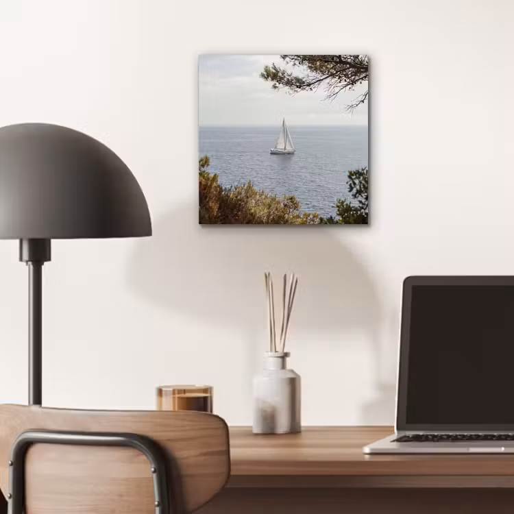 aluminium wall art - Sailboat - trees - water - Zeilboot - bomen - water aluminium wit klein