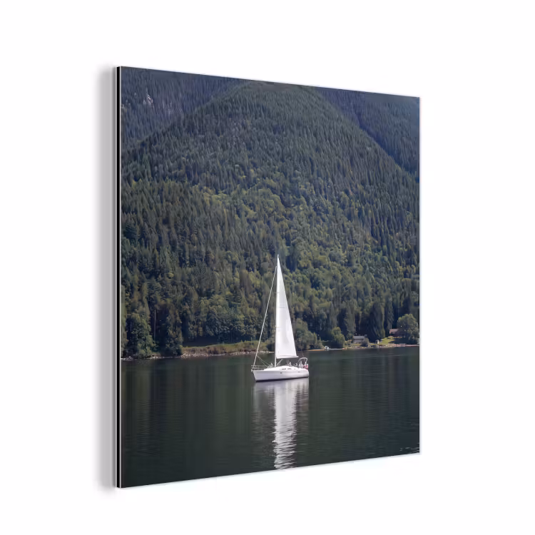 Zeilboot - Water - Bergen - Natuur - Groen aluminium wit klein -3d