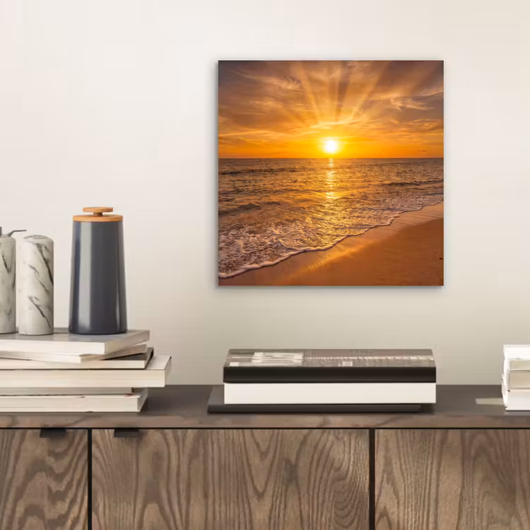 Zee - Zonsondergang - Golven - Kust - Oranje aluminium wit klein -sfeer1