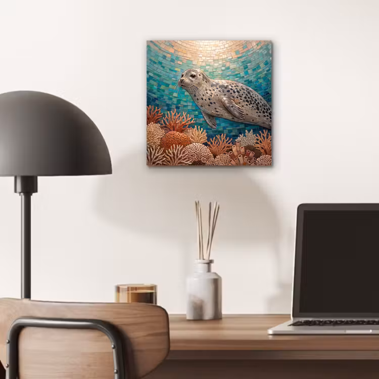 Zeehond - Mozaïek - Onderwater - Dieren - Blauw aluminium wit klein -sfeer5