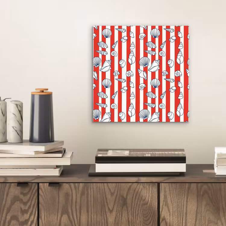 Schelp - Zeedieren - Zomer - Illustratie - Rood - Blauw aluminium wit klein -sfeer1