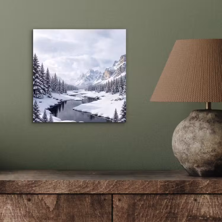 Sneeuwlandschap - Bergen - Rivier - Winter aluminium wit klein -sfeer2