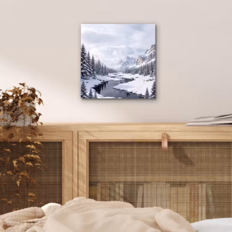 Sneeuwlandschap - Bergen - Rivier - Winter aluminium wit klein -sfeer3