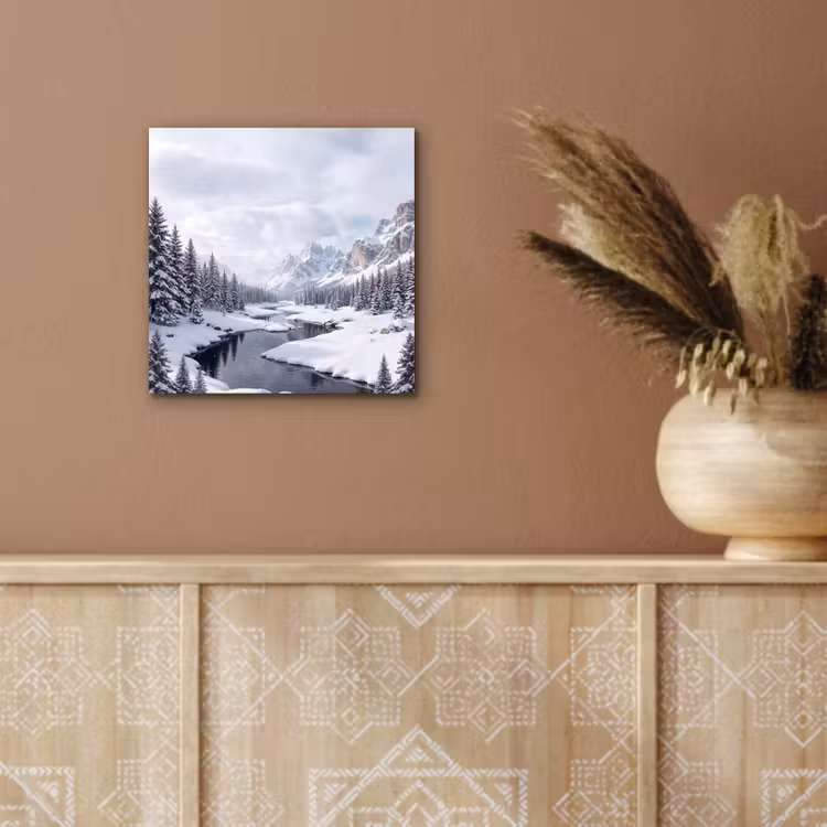 Sneeuwlandschap - Bergen - Rivier - Winter aluminium wit klein -sfeer4