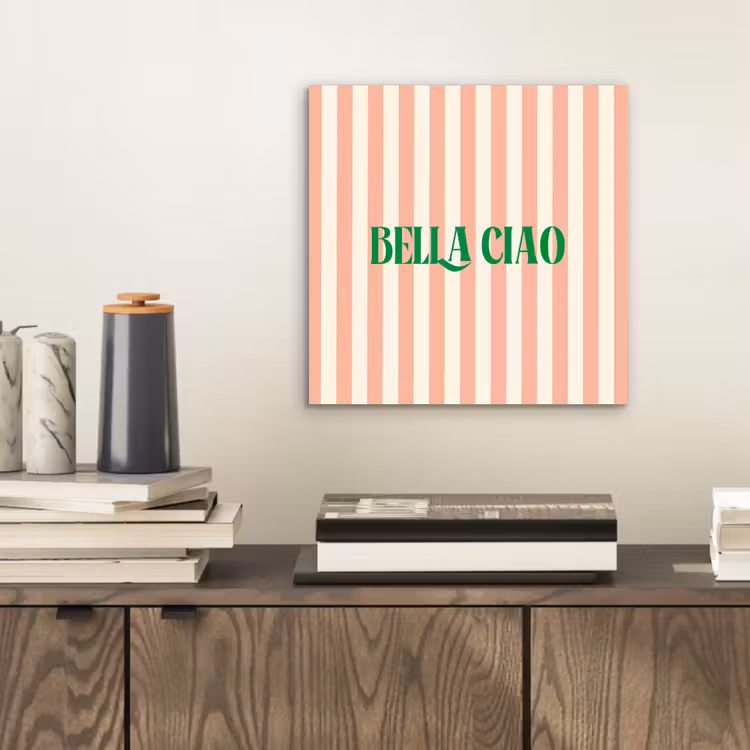 Zachtroze - Groen- Strepen - Bella Ciao aluminium wit klein -sfeer1