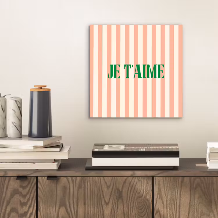 Zachtroze - Groen - Strepen - Je t'aime aluminium wit klein -sfeer1