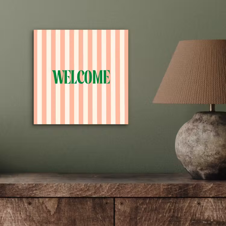 Zachtroze - Groen - Strepen - Welcome aluminium wit klein -sfeer2