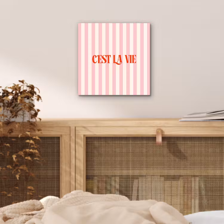 Zachtroze - Rood - Strepen - C'est La Vie aluminium wit klein -sfeer3