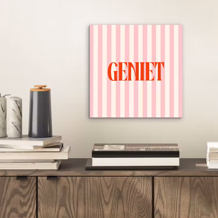 Zachtroze - Rood - Strepen - Geniet aluminium wit klein -sfeer1