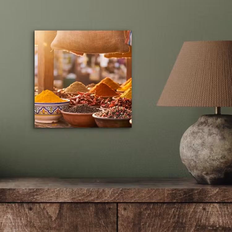 aluminium wall art - Spices - Market - Colorful - Specerijen - Markt - Kleurrijk aluminium wit klein