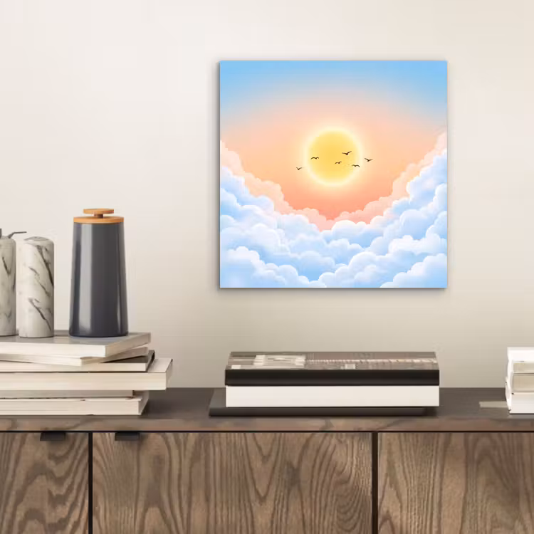 Zon - Vogels - Lucht - Natuur - Geel aluminium wit klein -sfeer1