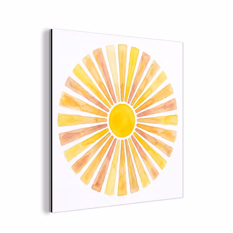 Zon - Stralen - Aquarel - Geel - Abstract aluminium wit klein -3d