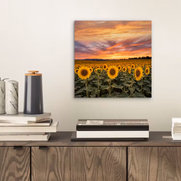Zonnebloemen - Heuvellandschap - Geel aluminium wit klein -sfeer1