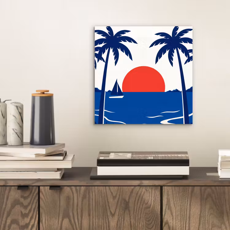 Zonsondergang - Zee - Palmboom - Tropisch - Modern aluminium wit klein -sfeer1