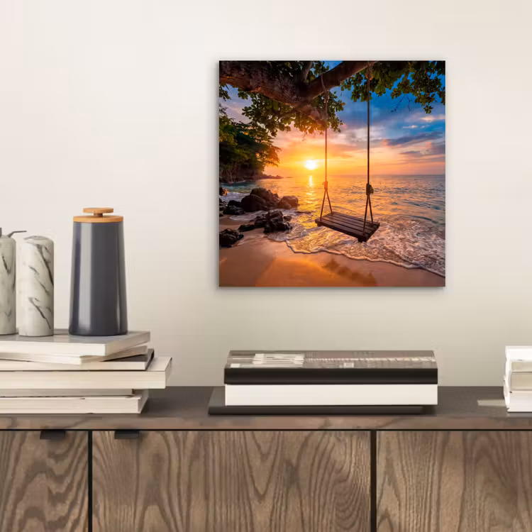 Schommel - Strand - Zonsondergang - Natuur - Oranje aluminium wit klein -sfeer1