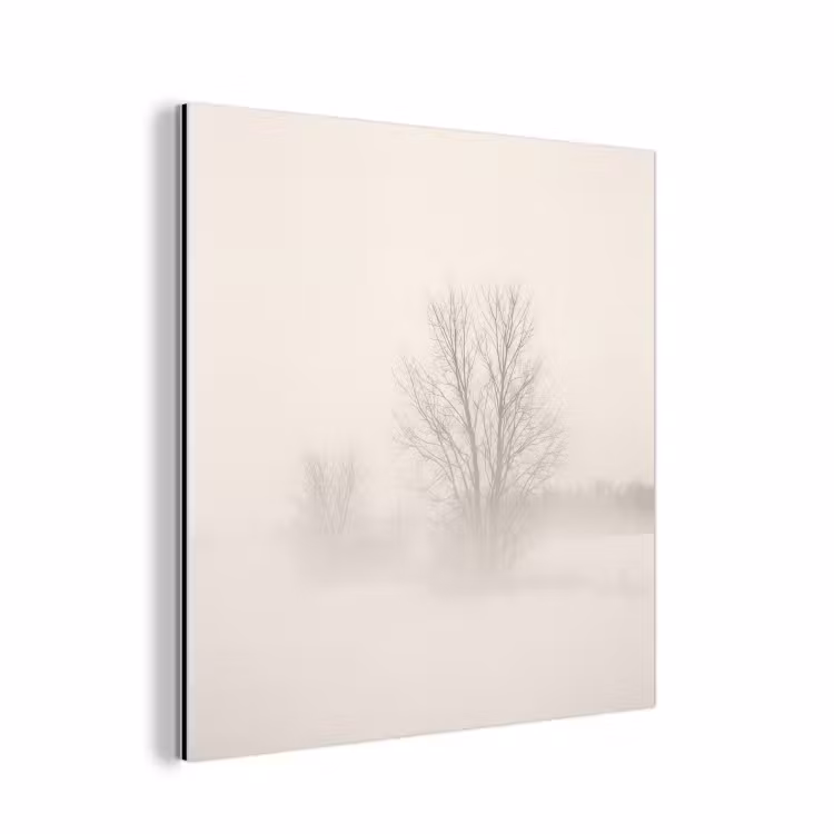 Boom - Mist - Sneeuw - Winter - Minimalistisch aluminium wit klein -3d