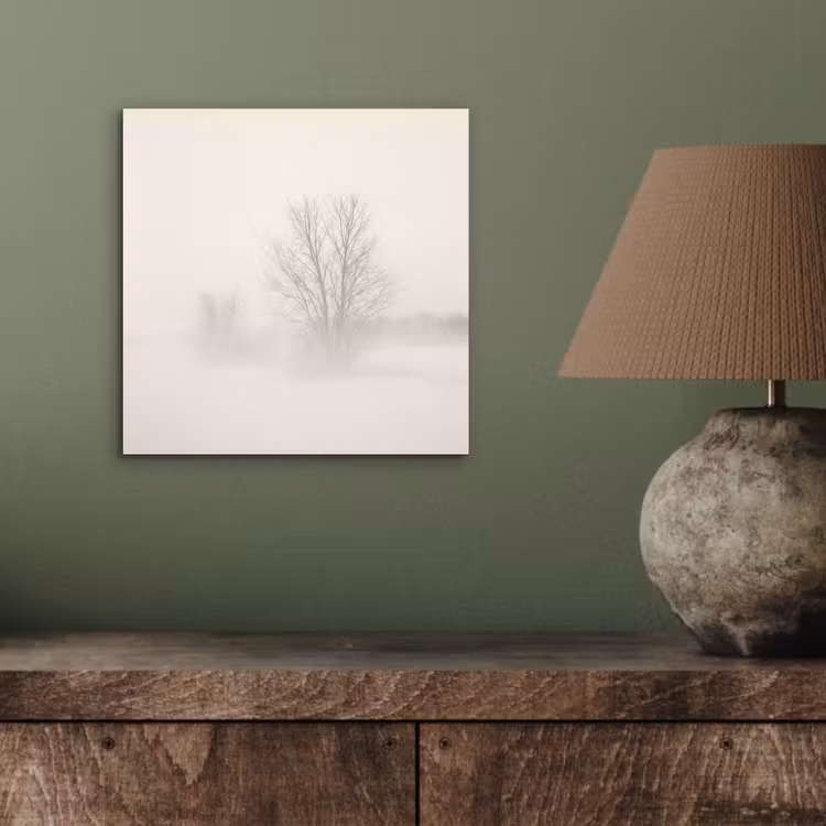 Boom - Mist - Sneeuw - Winter - Minimalistisch aluminium wit klein -sfeer2