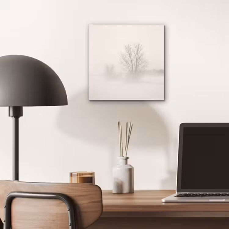 Boom - Mist - Sneeuw - Winter - Minimalistisch aluminium wit klein -sfeer5
