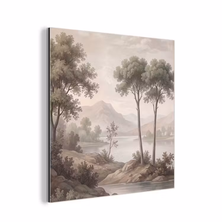 Bomen - Meer - Bergen - Illustratie aluminium wit klein -3d