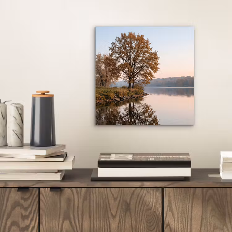 Bomen - Reflectie - Water - Zonsopgang - Serene aluminium wit klein -sfeer1
