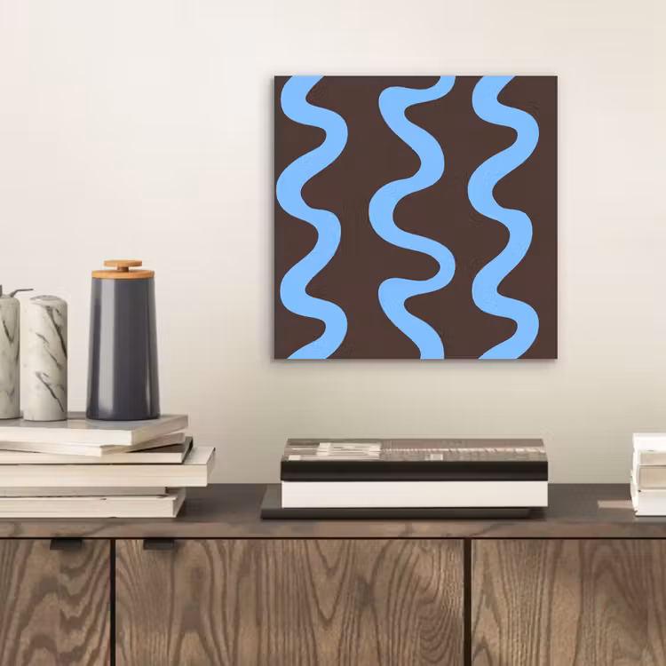 Kronkelende lijnen - Blauw - Bruin - Minimalistisch aluminium wit klein 46 -sfeer1
