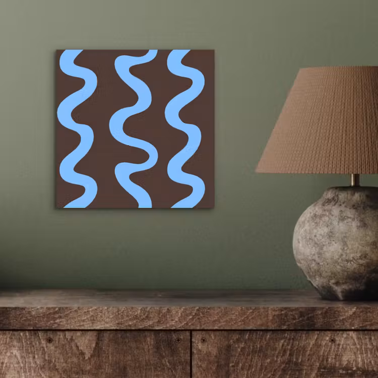 Kronkelende lijnen - Blauw - Bruin - Minimalistisch aluminium wit klein 46 -sfeer2