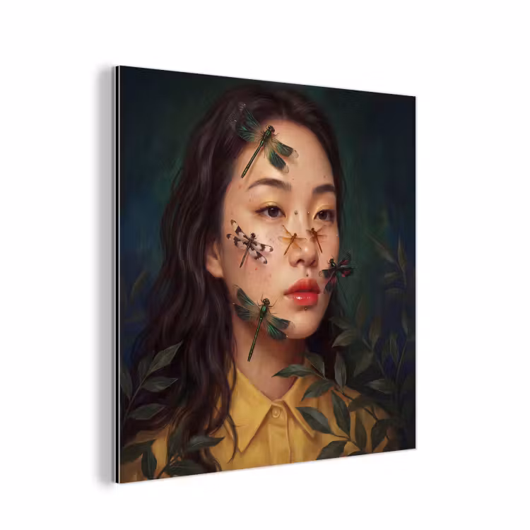 Vrouw - Insecten - Natuur - Portret - Groen aluminium wit klein -3d