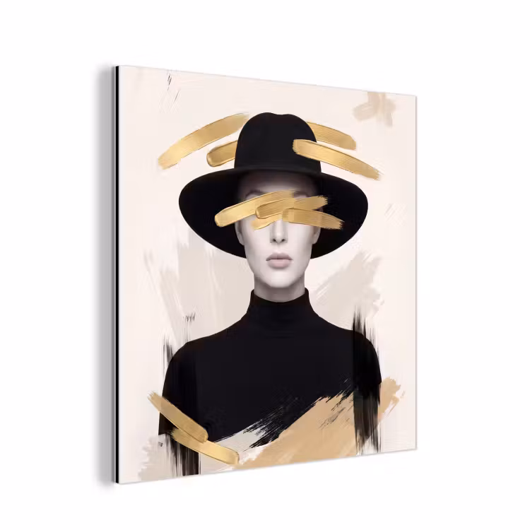 Vrouw - Portret - Modern - Goud - Kunst aluminium wit klein -3d