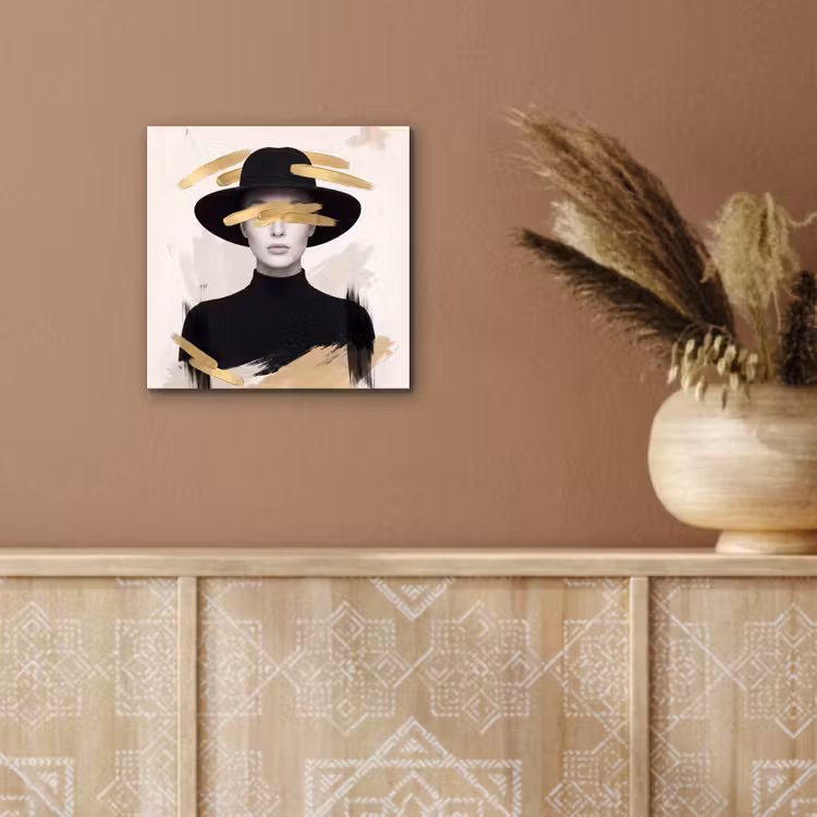 Vrouw - Portret - Modern - Goud - Kunst aluminium wit klein -sfeer4