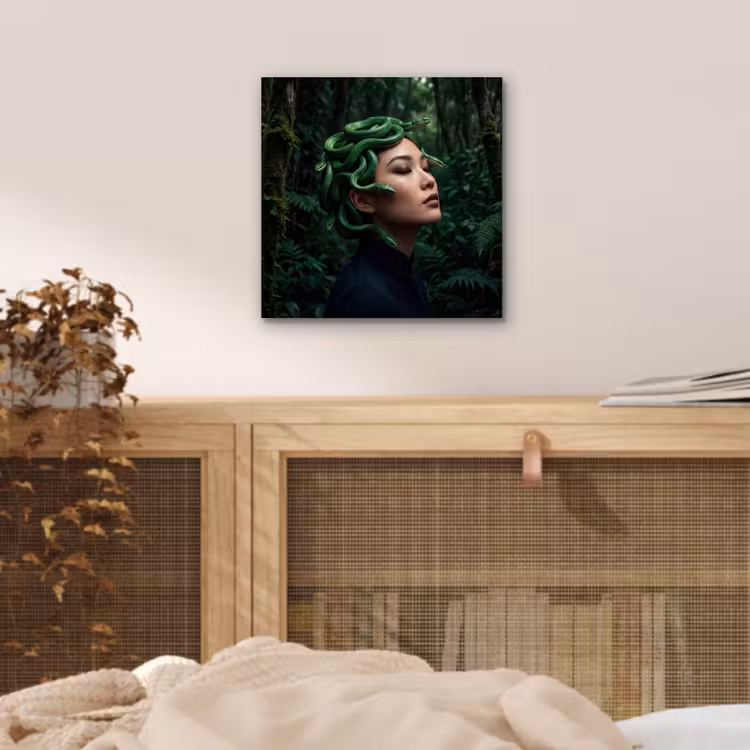 Vrouw - Slang - Natuur - Mystiek - Groen aluminium wit klein -sfeer3
