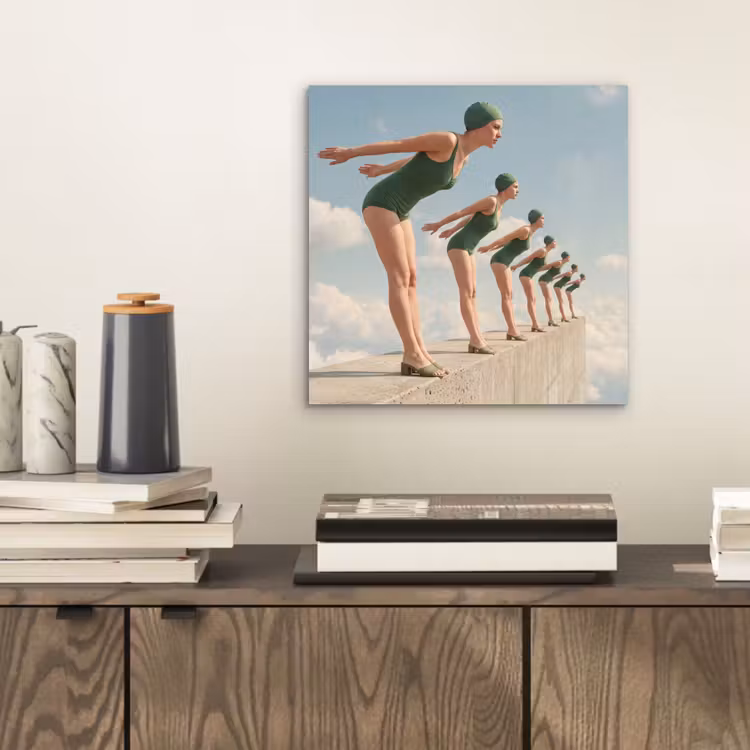 aluminium wall art - Women - Diving Pose - Clouds - Vrouwen - Duikhouding - Wolken aluminium wit klein