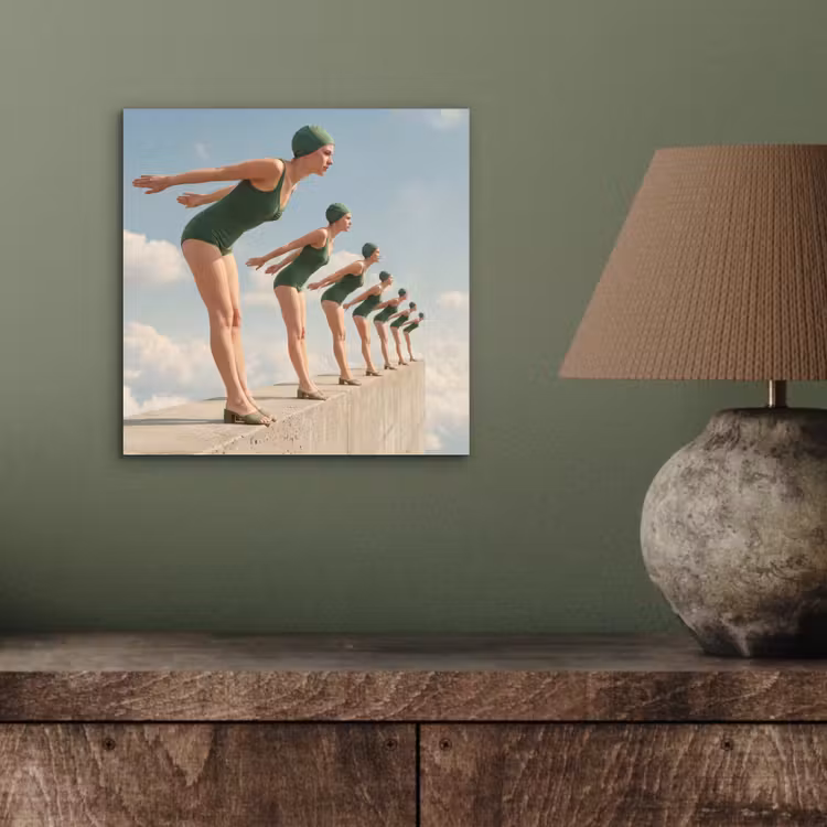 aluminium wall art - Women - Diving Pose - Clouds - Vrouwen - Duikhouding - Wolken aluminium wit klein