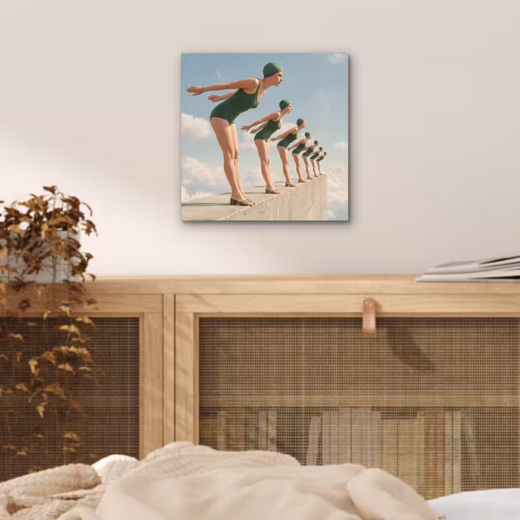 aluminium wall art - Women - Diving Pose - Clouds - Vrouwen - Duikhouding - Wolken aluminium wit klein