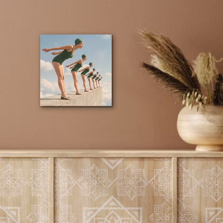 aluminium wall art - Women - Diving Pose - Clouds - Vrouwen - Duikhouding - Wolken aluminium wit klein