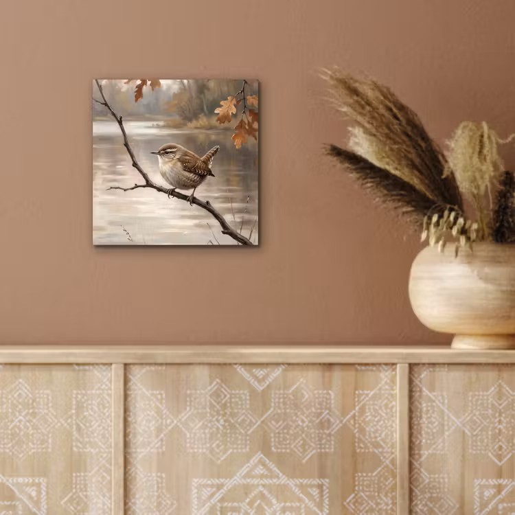 Winterkoninkje - Tak - Rivier - Natuur - Sfeervol aluminium wit klein -sfeer4