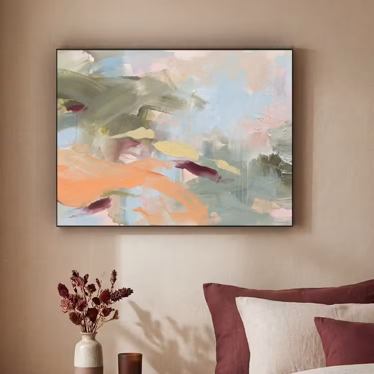 Abstract - Borstelstreken - Kunst - Modern - Pastel Textielframe zwart klein -sfeer1